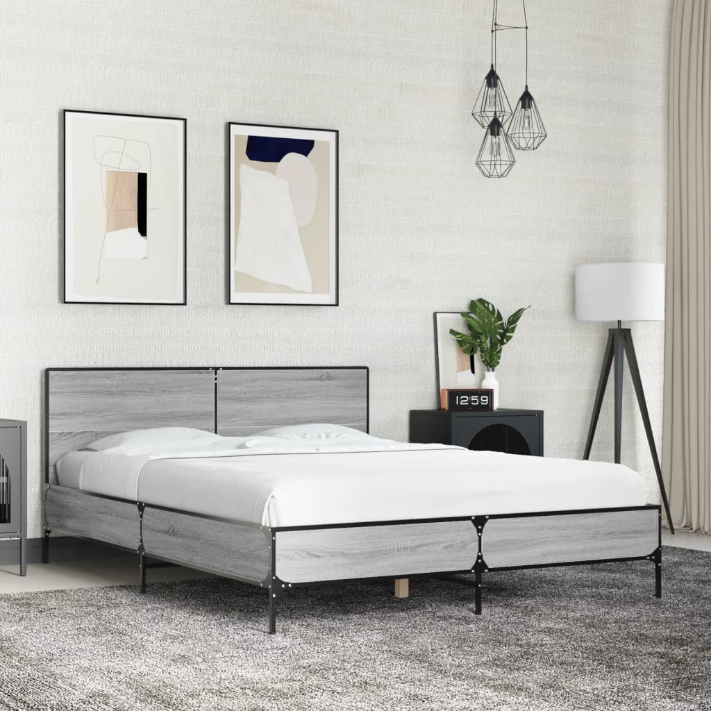 Bed Frame without Mattress Grey Sonoma 135x190 cm Double