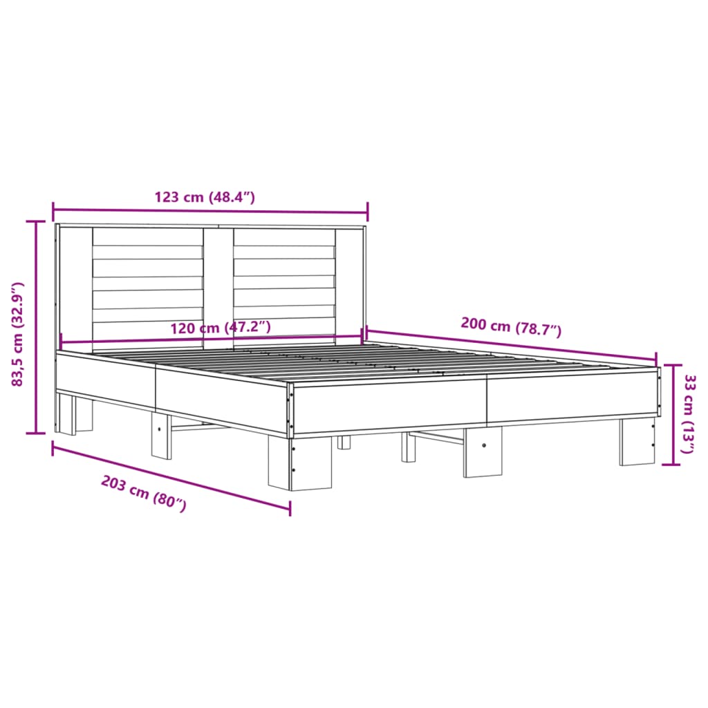 Bed Frame without Mattress Brown Oak 120x200 cm