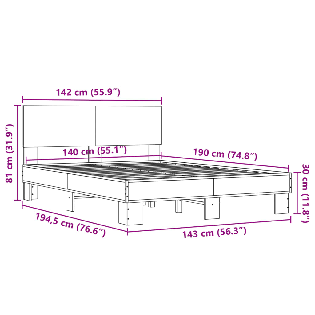 Bed Frame without Mattress Sonoma Oak 140x190 cm