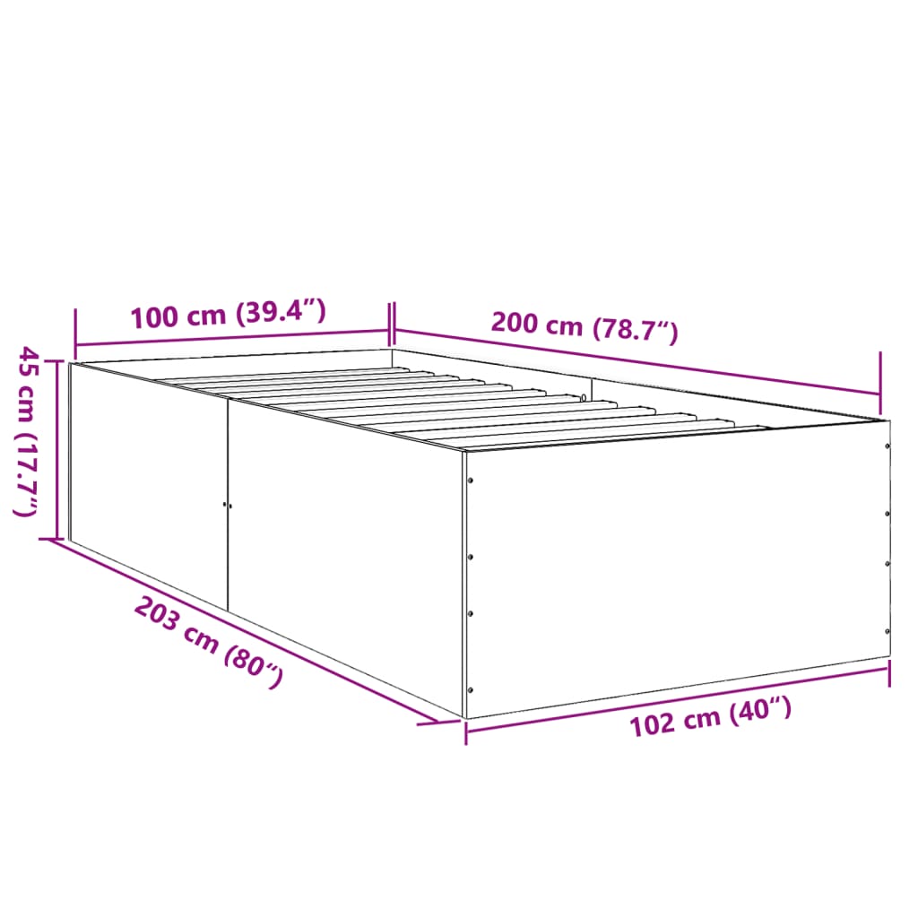 Bed Frame without Mattress Concrete Grey 100x200 cm