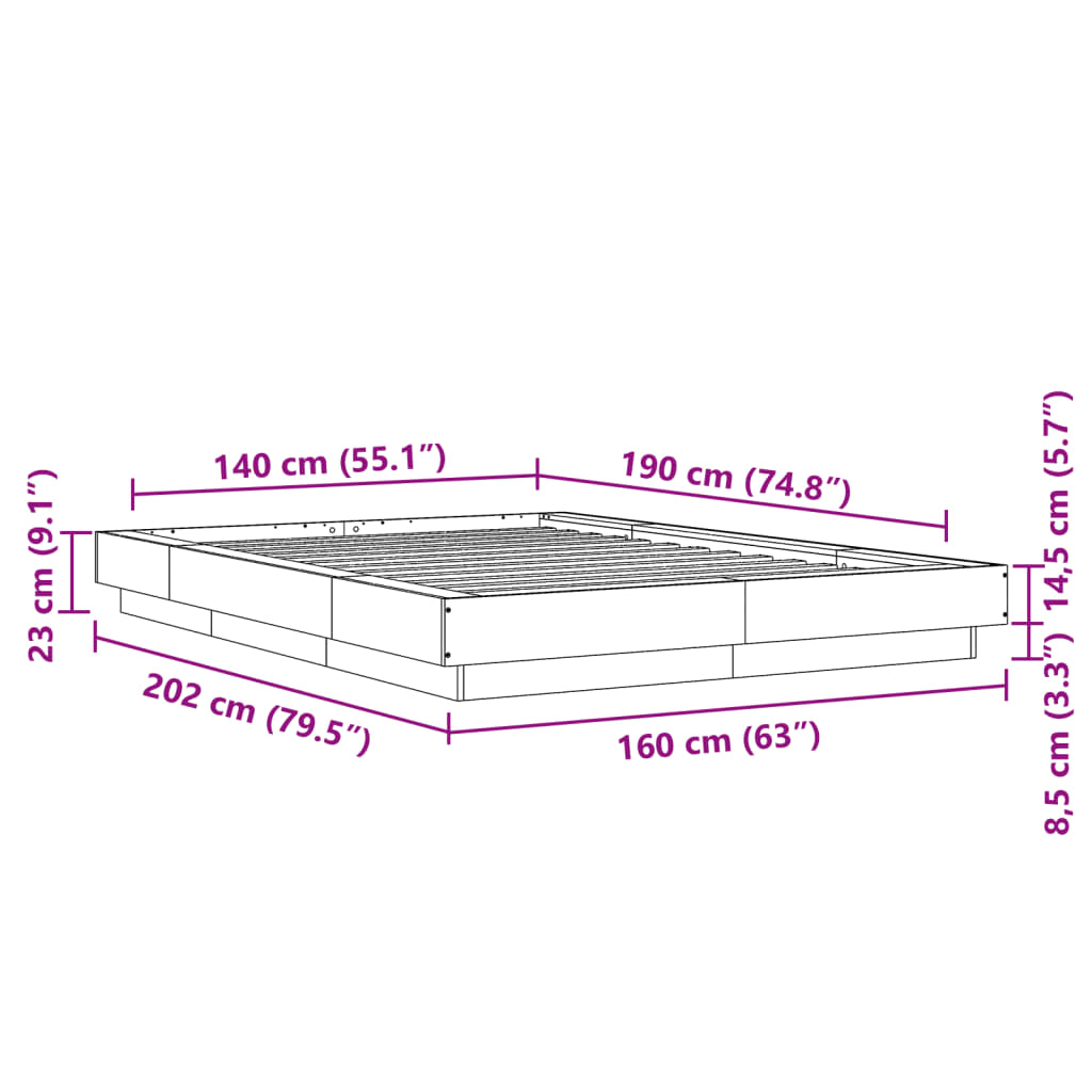 Bed Frame without Mattress Sonoma Oak 140x190 cm