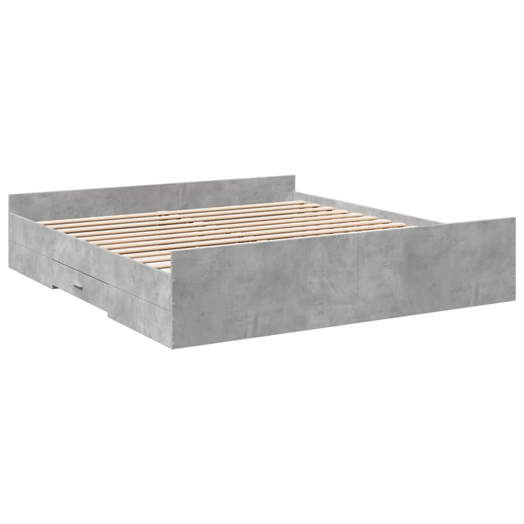 Bed Frame with Drawers without Mattress Concrete Grey 180x200 cm Super King