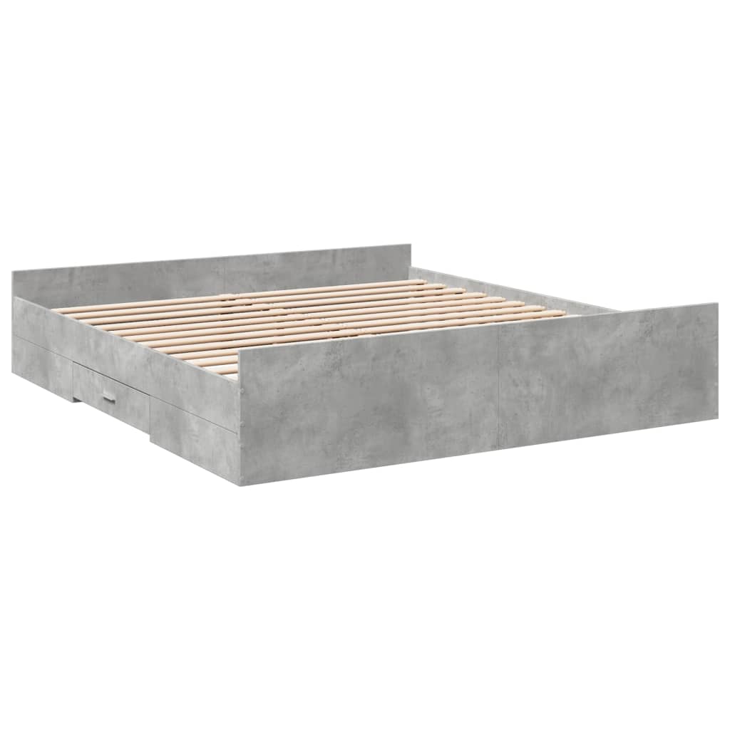 Bed Frame with Drawers without Mattress Concrete Grey 180x200 cm Super King
