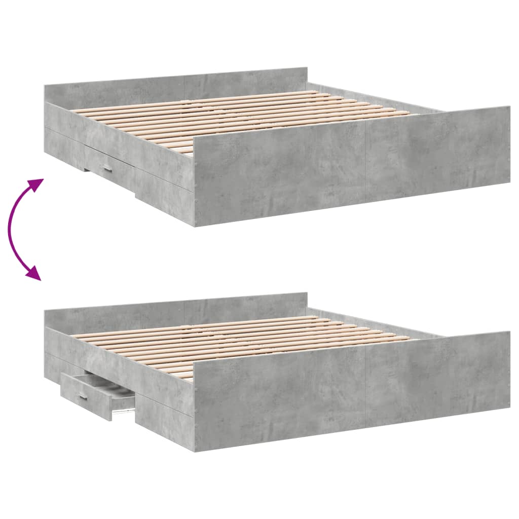 Bed Frame with Drawers without Mattress Concrete Grey 180x200 cm Super King