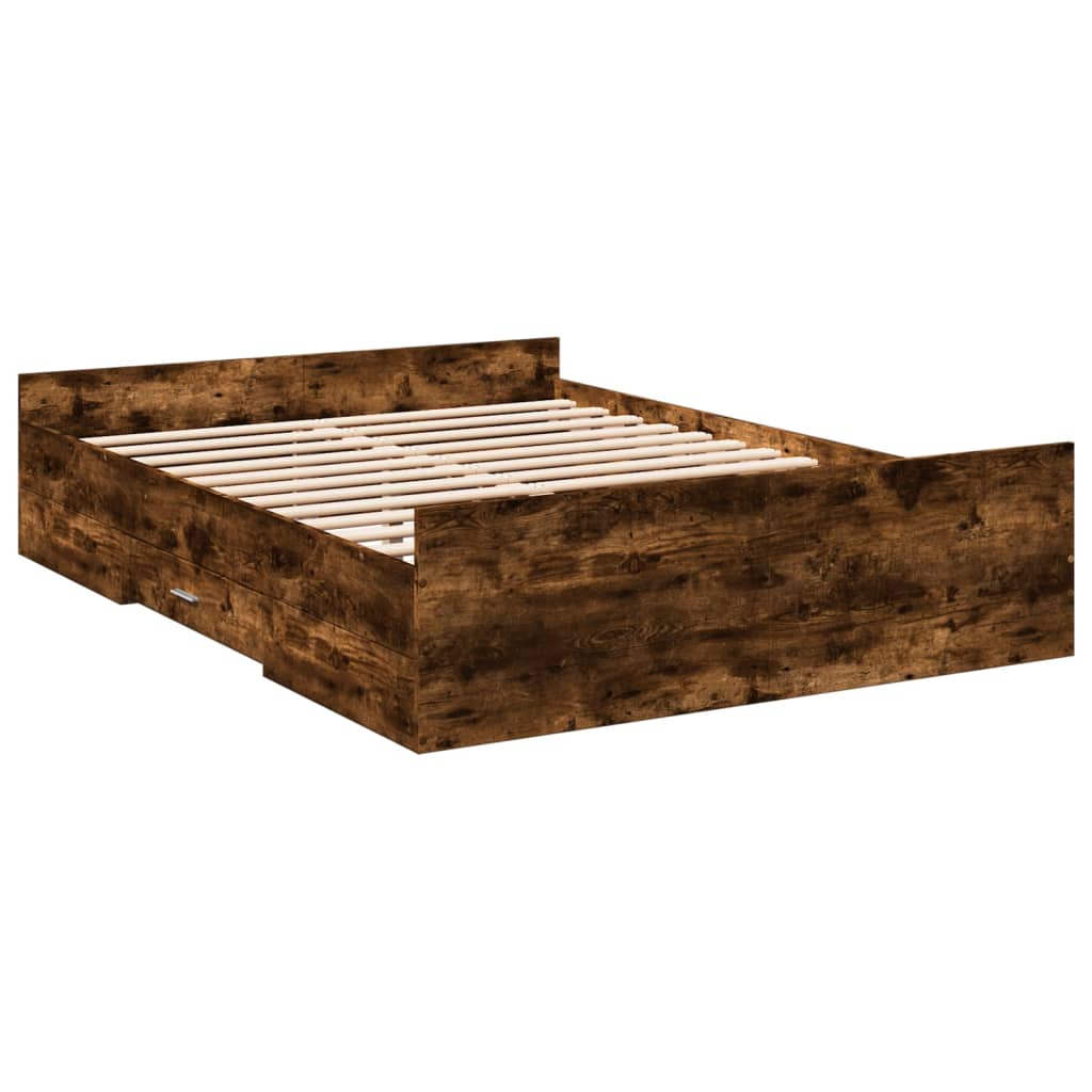 Bed Frame with Drawers without Mattress Smoked Oak 140x190 cm