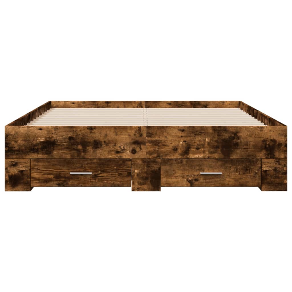 Bed Frame with Drawers without Mattress Smoked Oak 120x190 cm Small Double