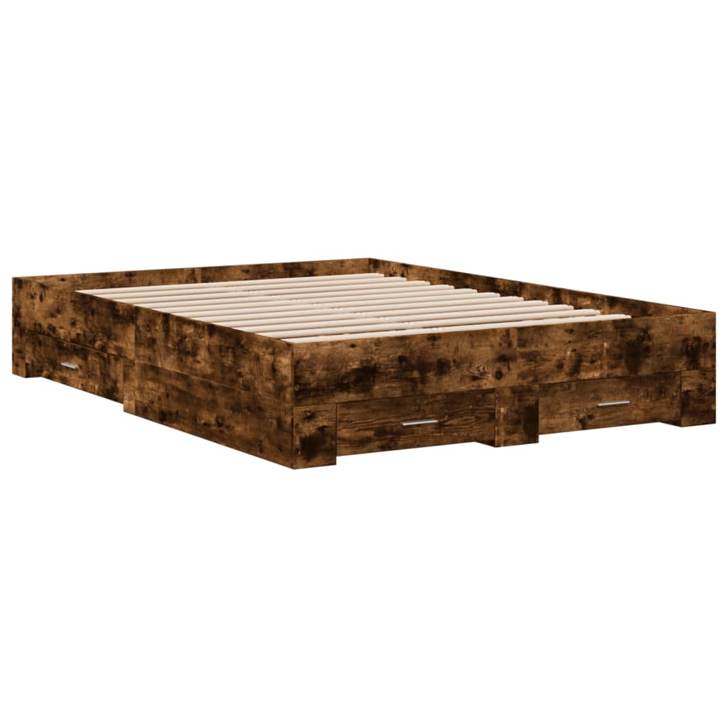 Bed Frame with Drawers without Mattress Smoked Oak 120x190 cm Small Double