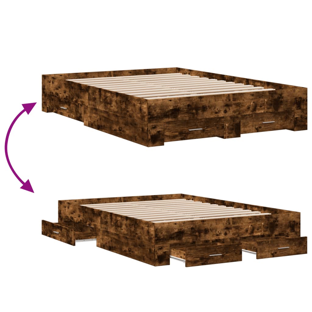 Bed Frame with Drawers without Mattress Smoked Oak 120x190 cm Small Double