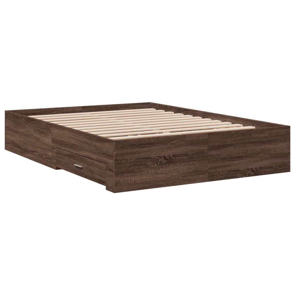 Bed Frame with Drawers without Mattress Brown Oak 120x190 cm Small Double
