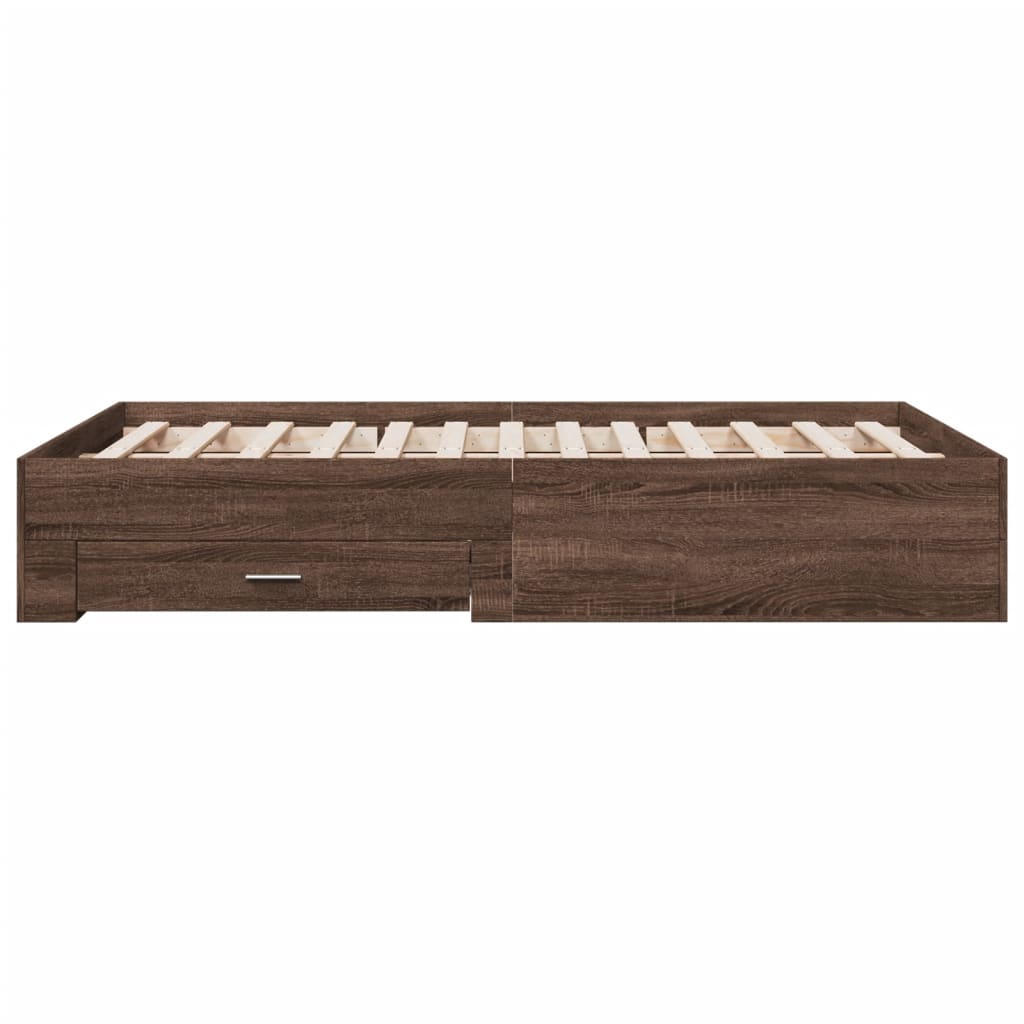 Bed Frame with Drawers without Mattress Brown Oak 120x190 cm Small Double