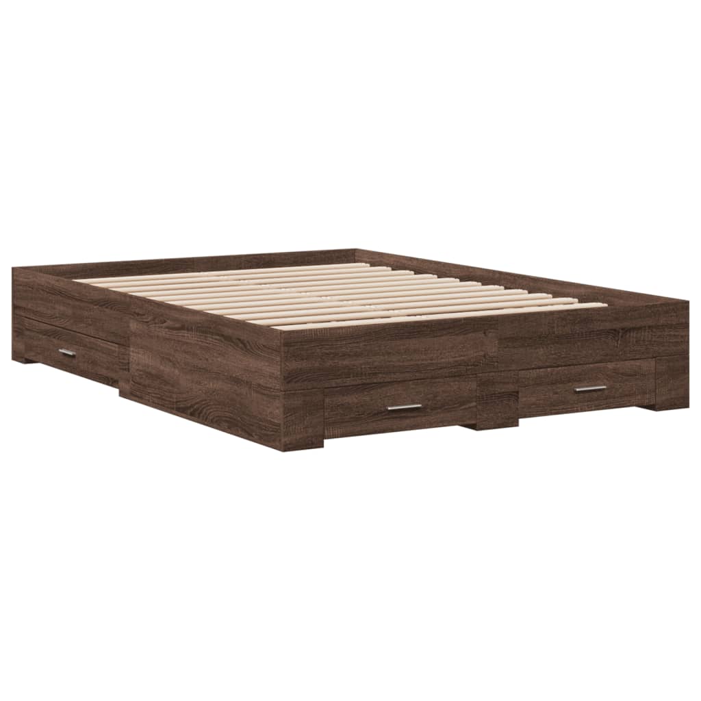 Bed Frame with Drawers without Mattress Brown Oak 120x190 cm Small Double
