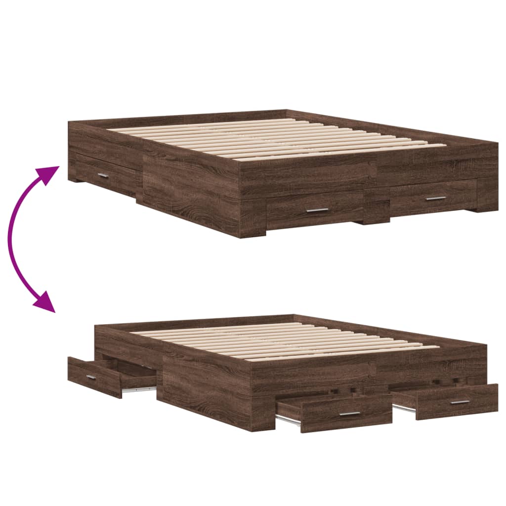 Bed Frame with Drawers without Mattress Brown Oak 120x190 cm Small Double