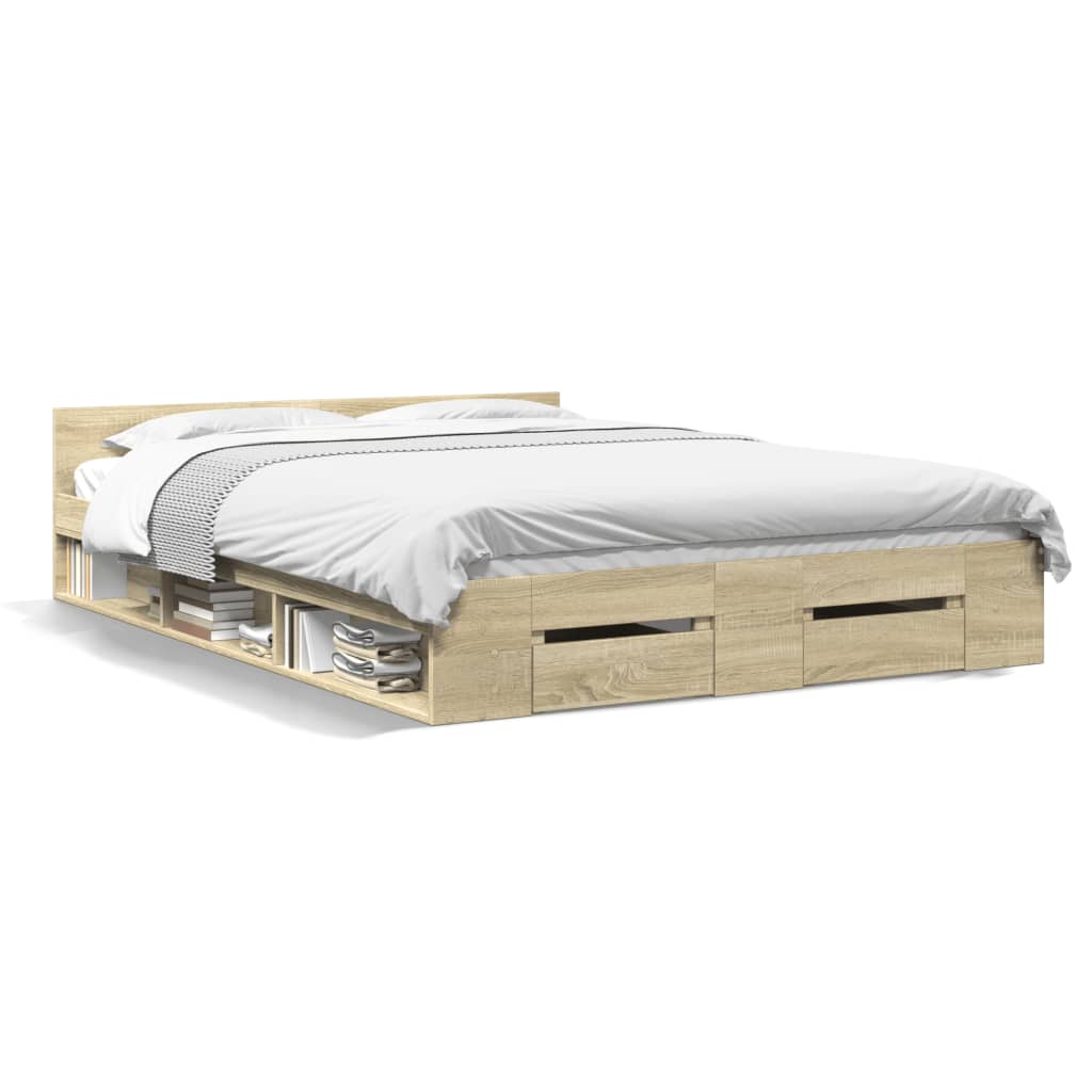 Bed Frame with Drawers without Mattress Sonoma Oak 120x200 cm