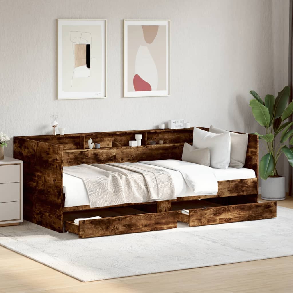 Daybed with Drawers without Mattress Smoked Oak 75x190 cm Small Single