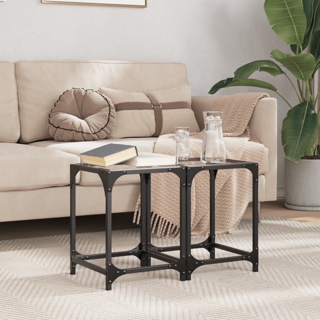 Coffee Tables with Transparent Glass Top 2 pcs 30x30x40 cm Steel
