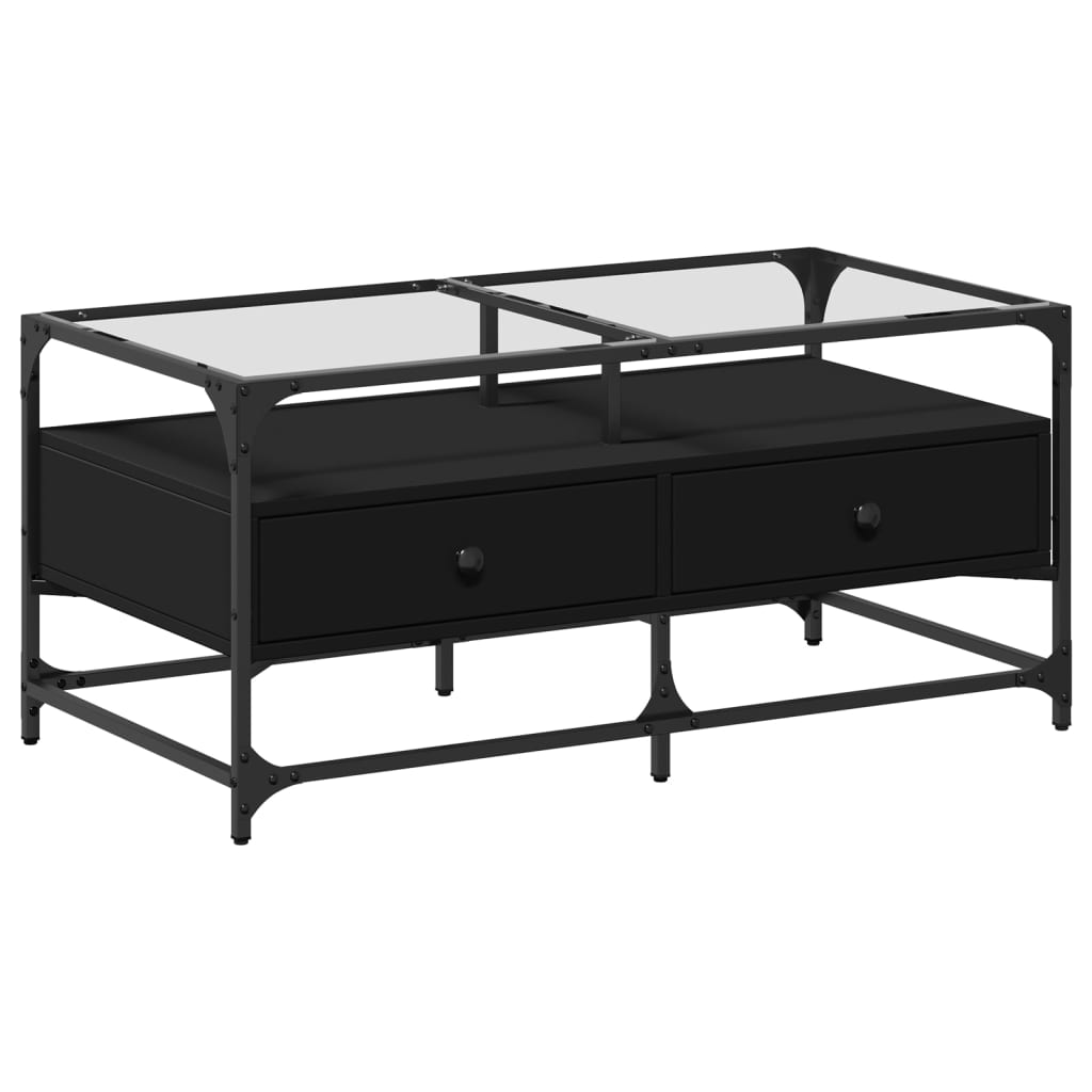 Coffee Table with Glass Top Black 98.5x50x45 cm Steel