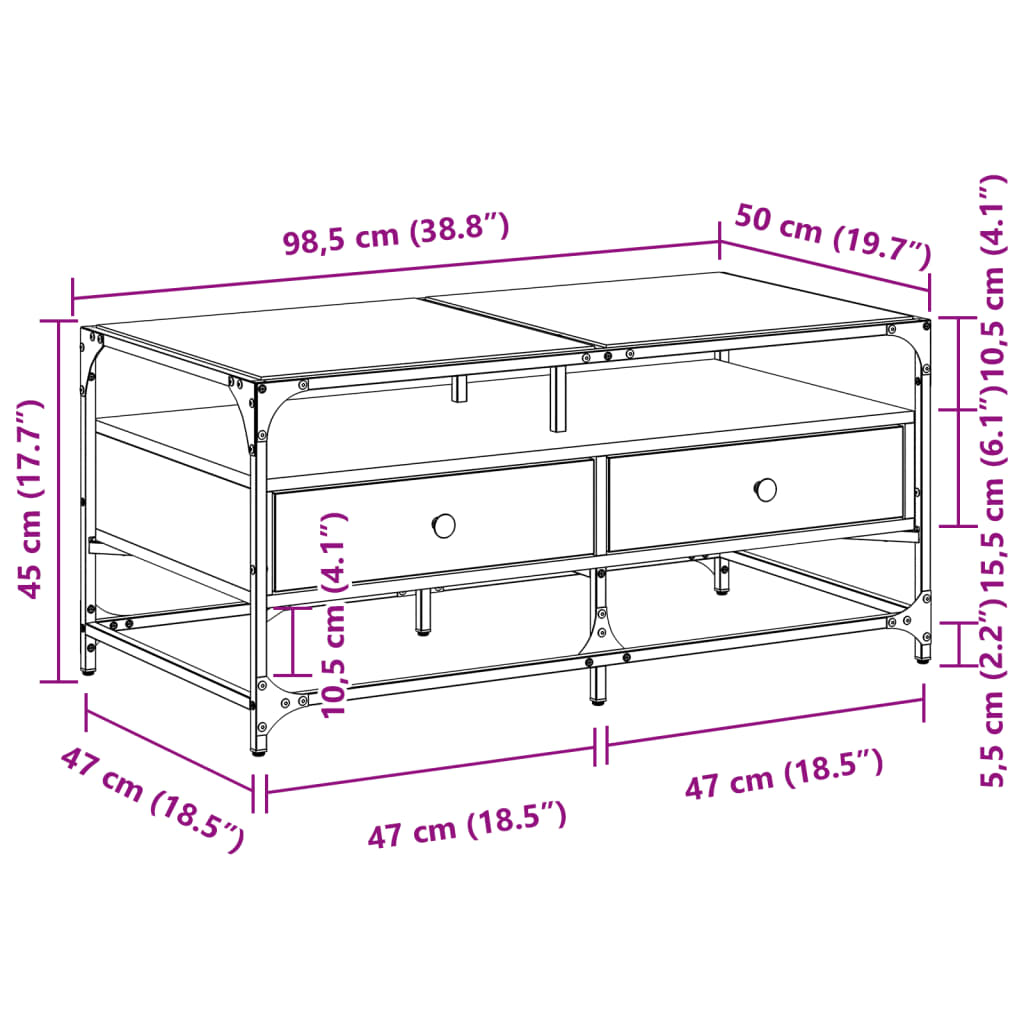 Coffee Table with Glass Top Black 98.5x50x45 cm Steel