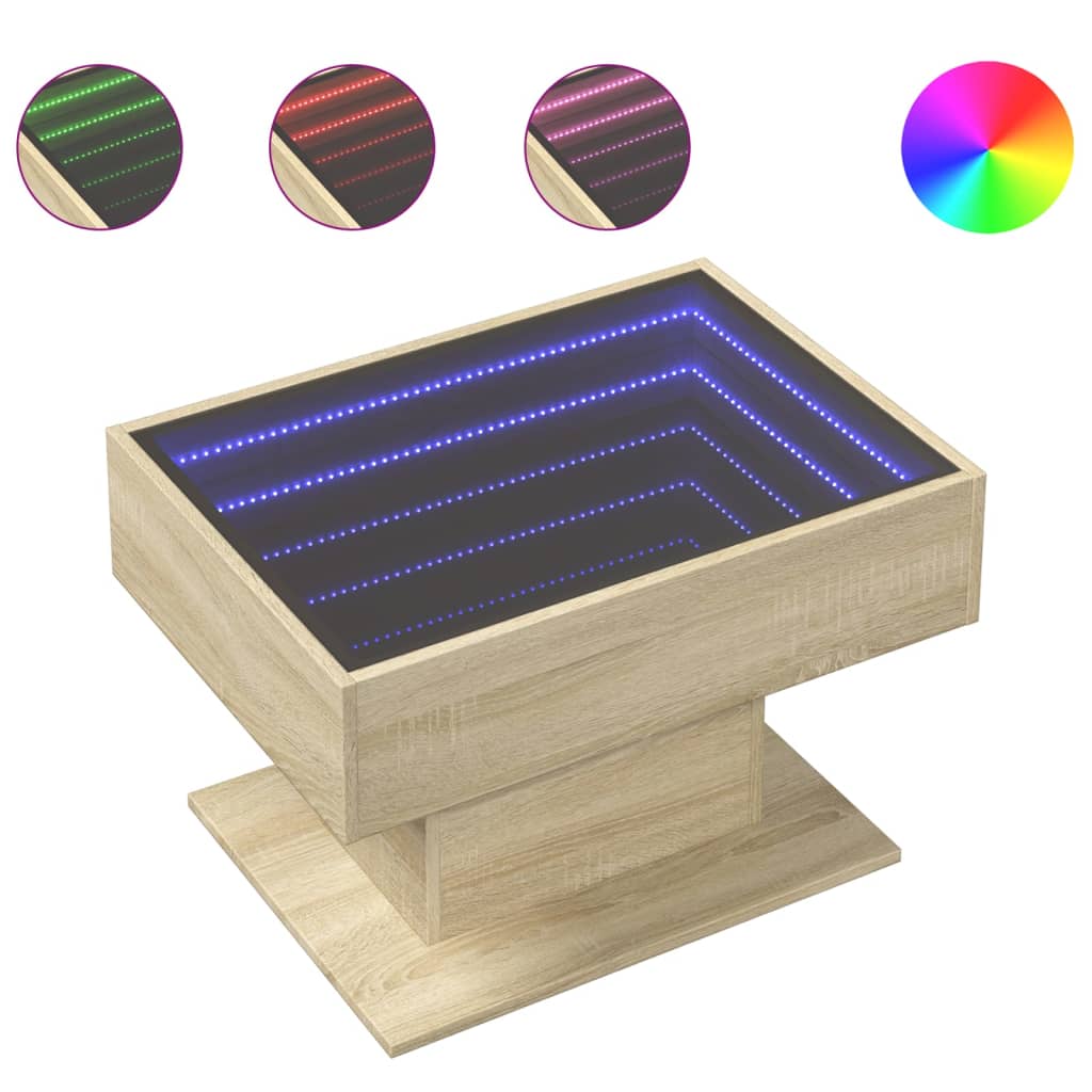 Coffee Table with LED Sonoma Oak 70x50x45 cm Engineered Wood