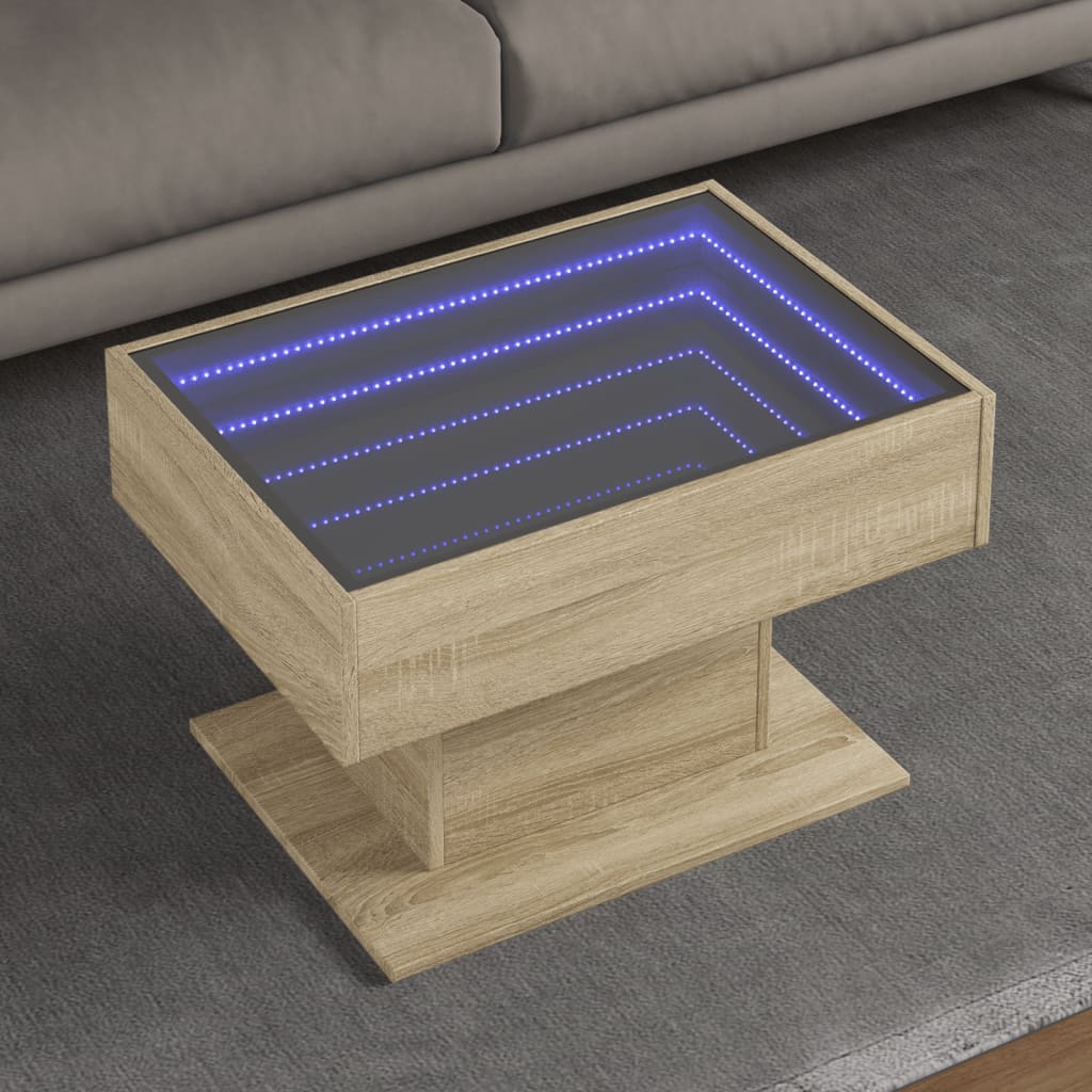 Coffee Table with LED Sonoma Oak 70x50x45 cm Engineered Wood