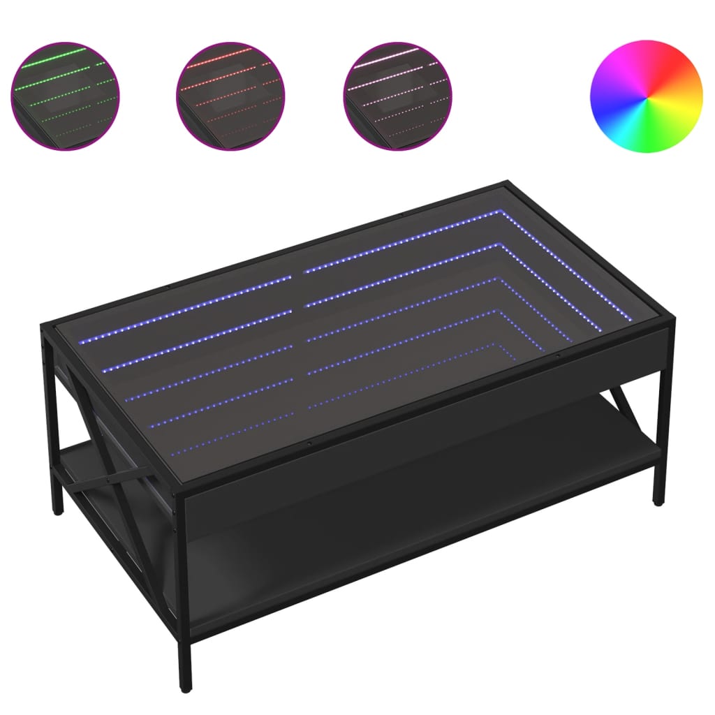 Coffee Table with Infinity LED Black 90x50x38 cm