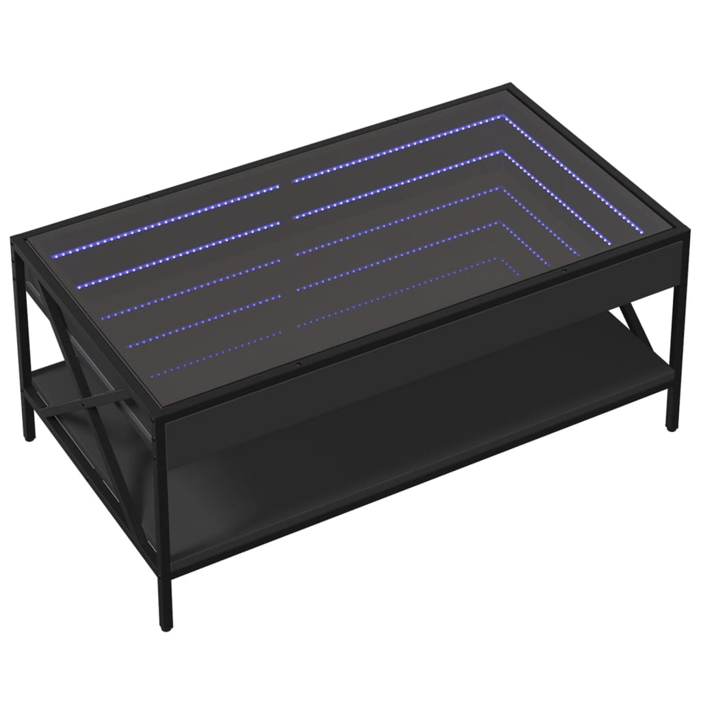 Coffee Table with Infinity LED Black 90x50x38 cm