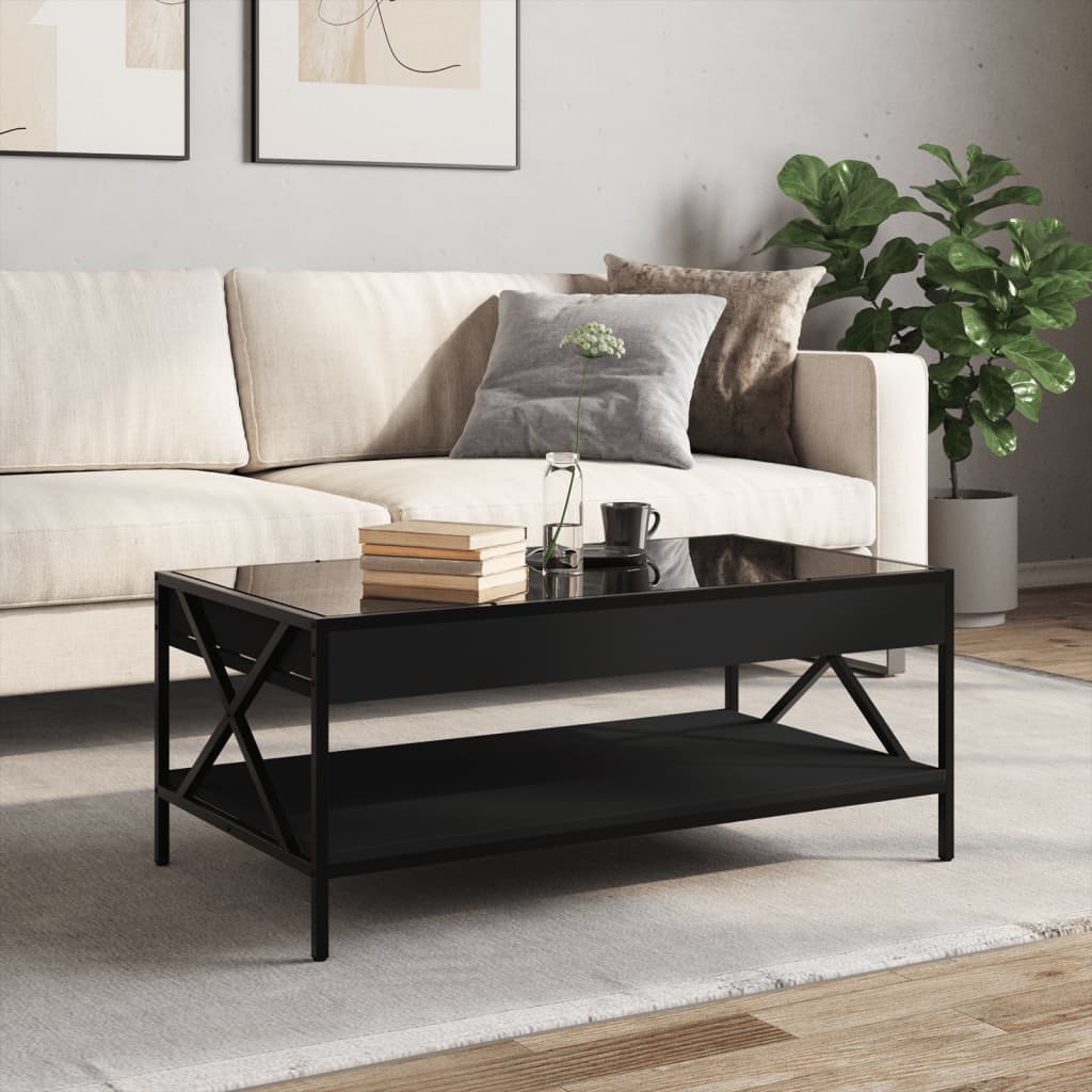Coffee Table with Infinity LED Black 90x50x38 cm