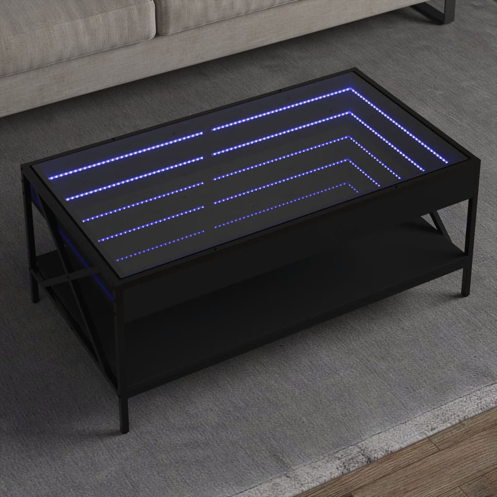Coffee Table with Infinity LED Black 90x50x38 cm