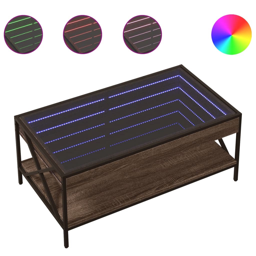 Coffee Table with Infinity LED Brown Oak 90x50x38 cm