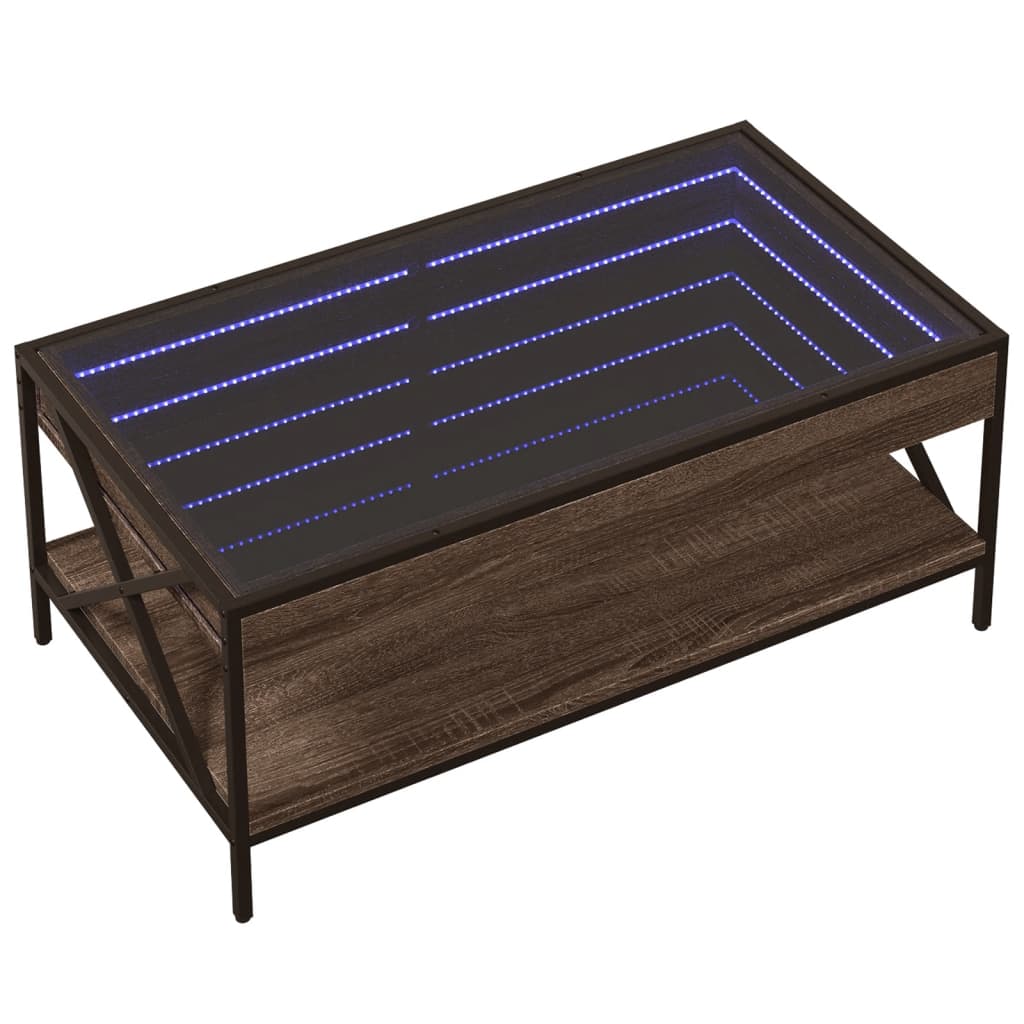 Coffee Table with Infinity LED Brown Oak 90x50x38 cm