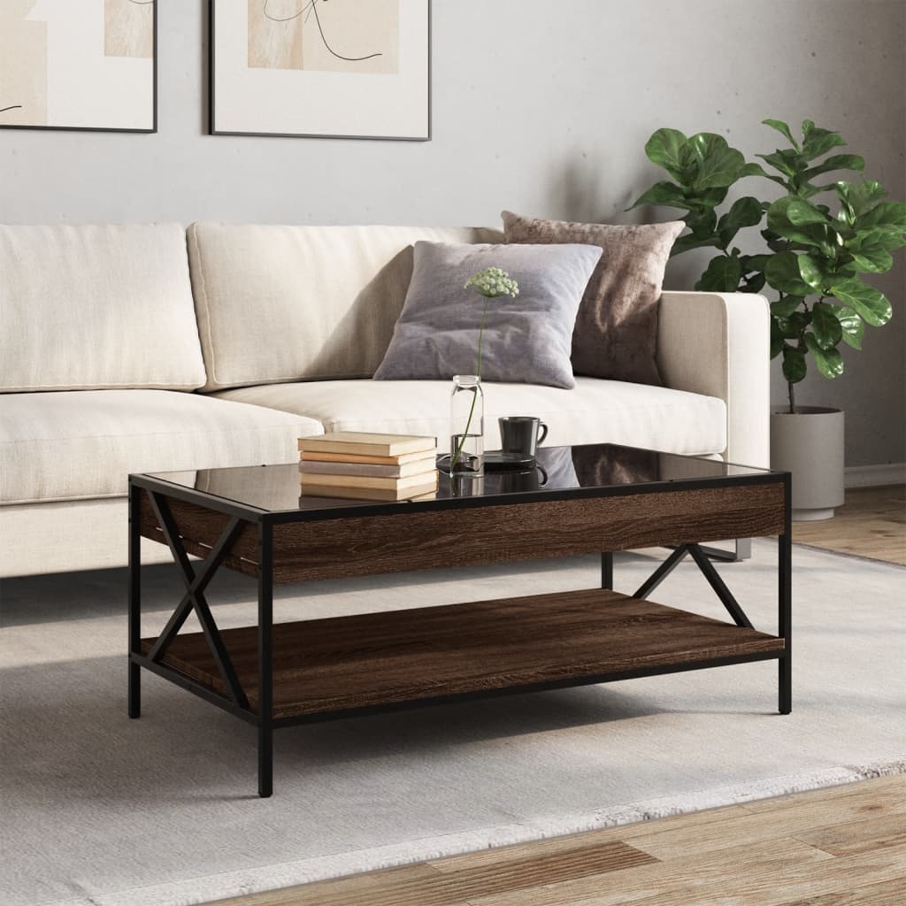 Coffee Table with Infinity LED Brown Oak 90x50x38 cm