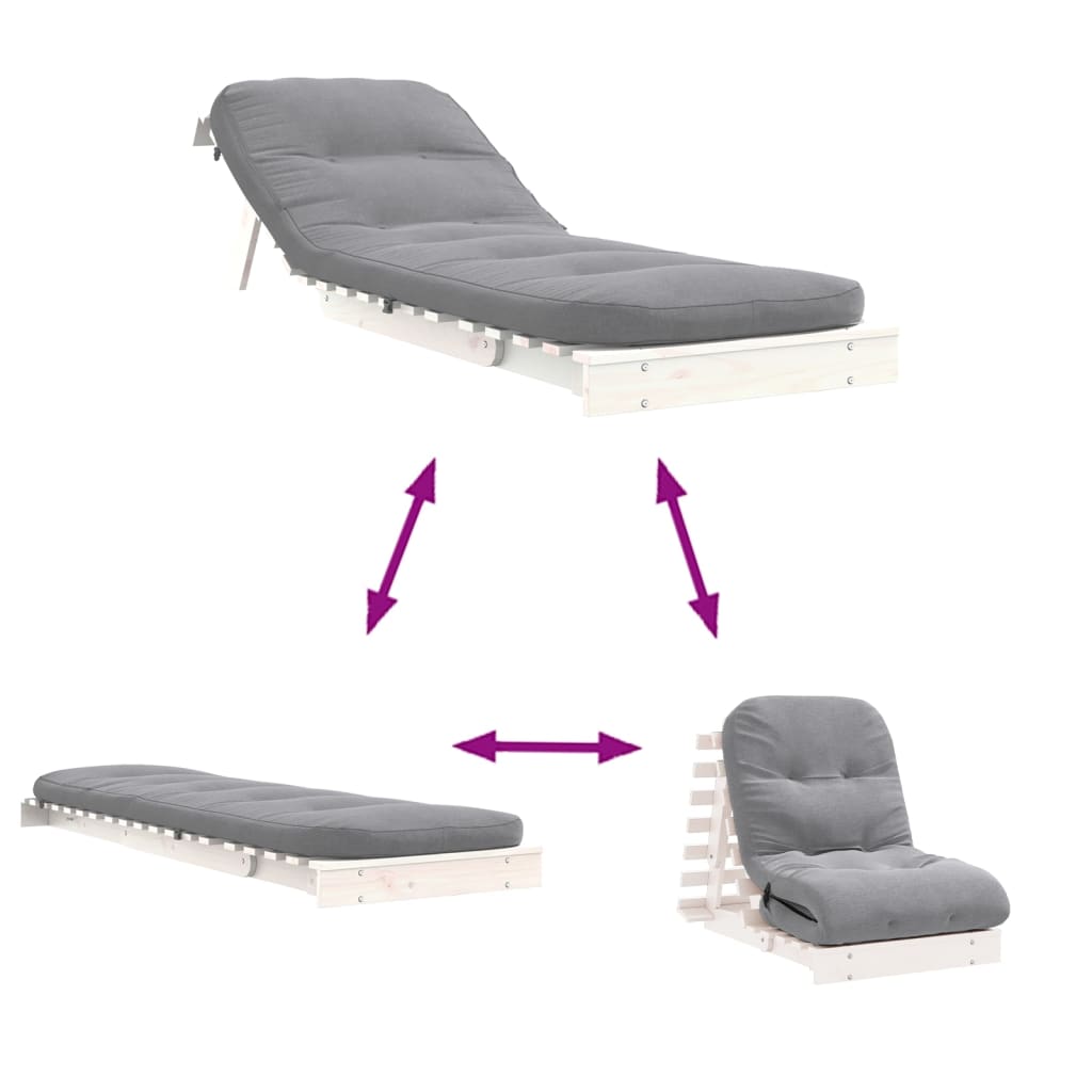 Futon Sofa Bed with Mattress White 70x206x11 cm Solid Wood Pine