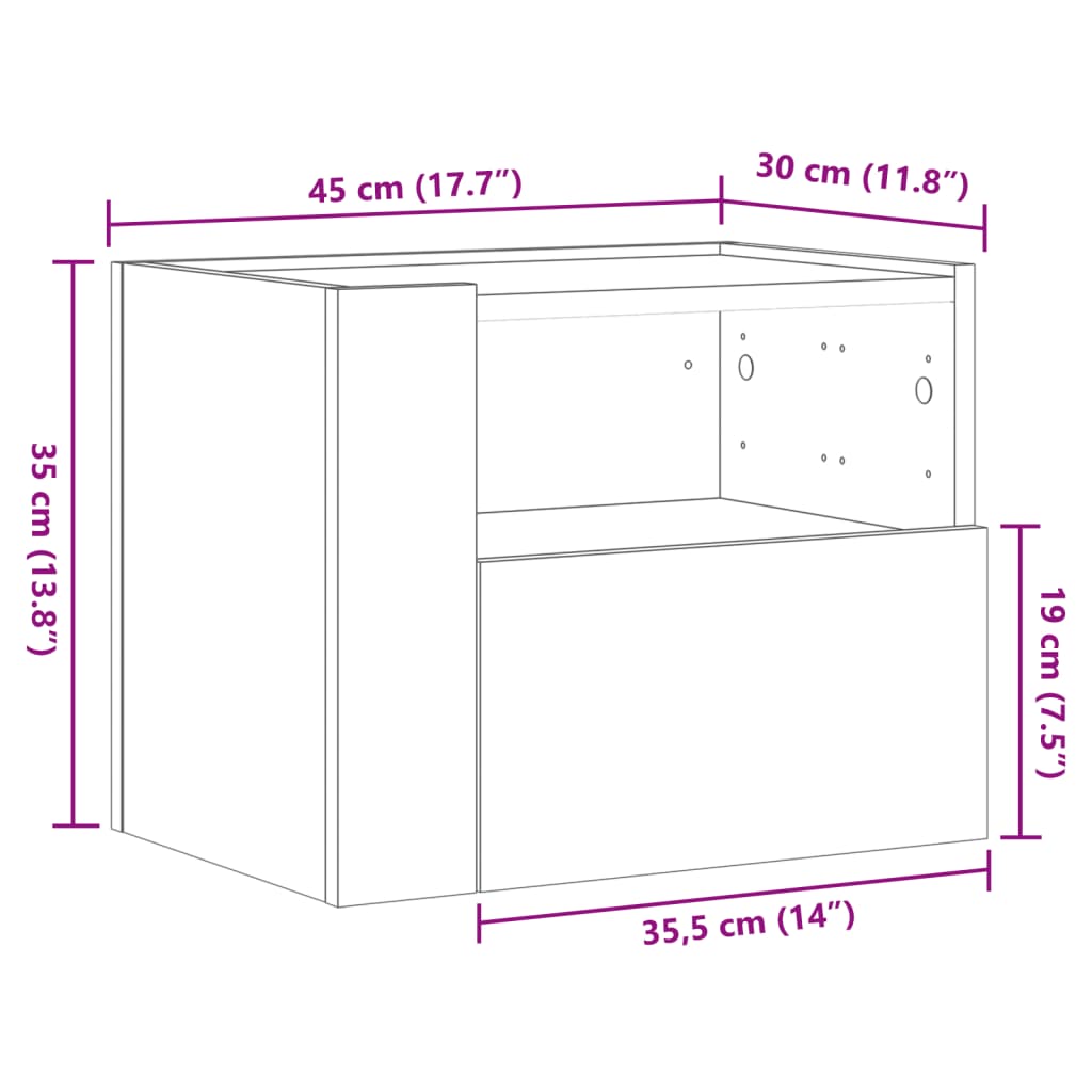 Wall-mounted Bedside Cabinet Grey Sonoma 45x30x35 cm