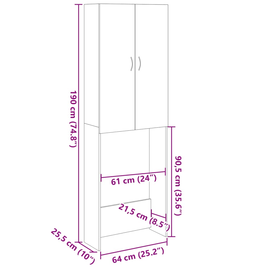 Washing Machine Cabinet Sonoma Oak 64x25.5x190 cm