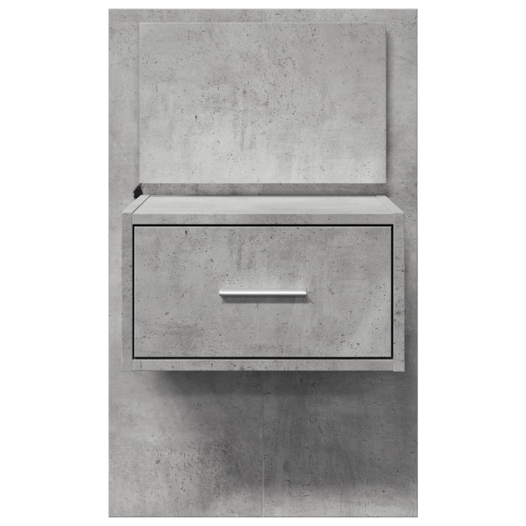 Wall-mounted Bedside Cabinets with LED Lights 2 pcs Concrete Grey