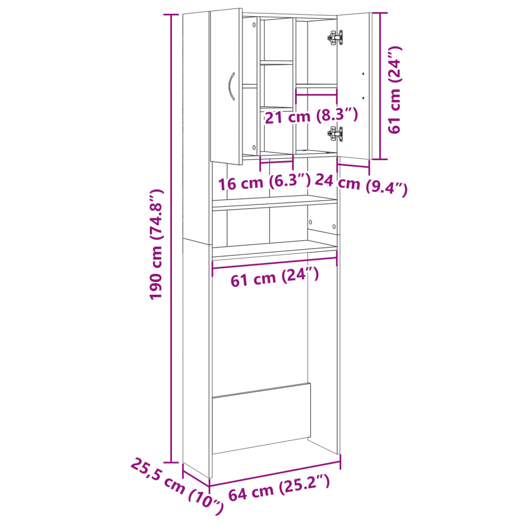 Washing Machine Cabinet Sonoma Oak 64x25.5x190 cm