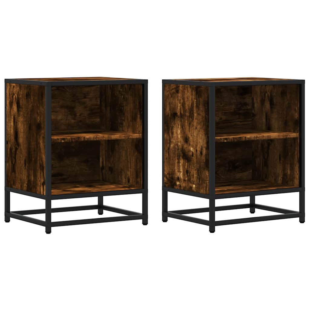 Bedside Cabinets 2 pcs Smoked Oak 40x31x50 cm Engineered Wood and Metal
