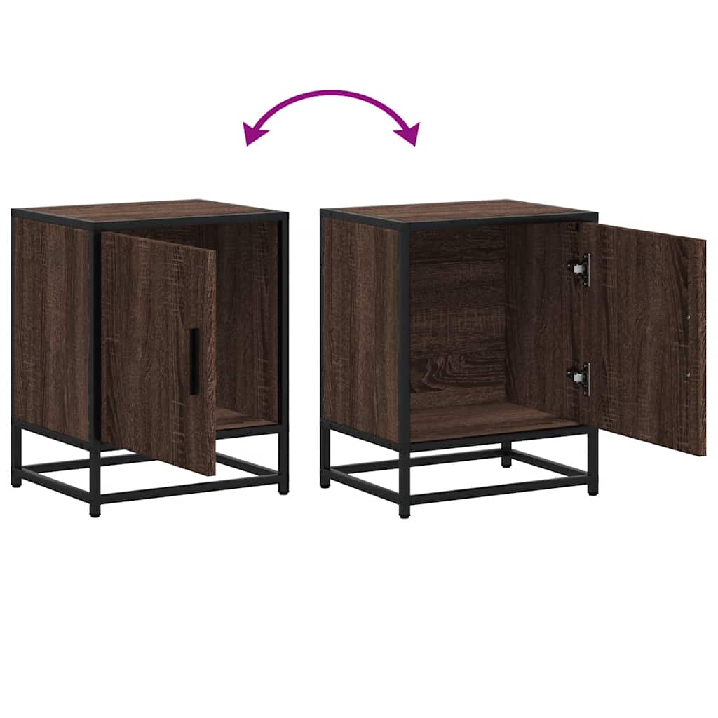 Bedside Cabinet Brown Oak 40x31x50 cm Engineered Wood and Metal