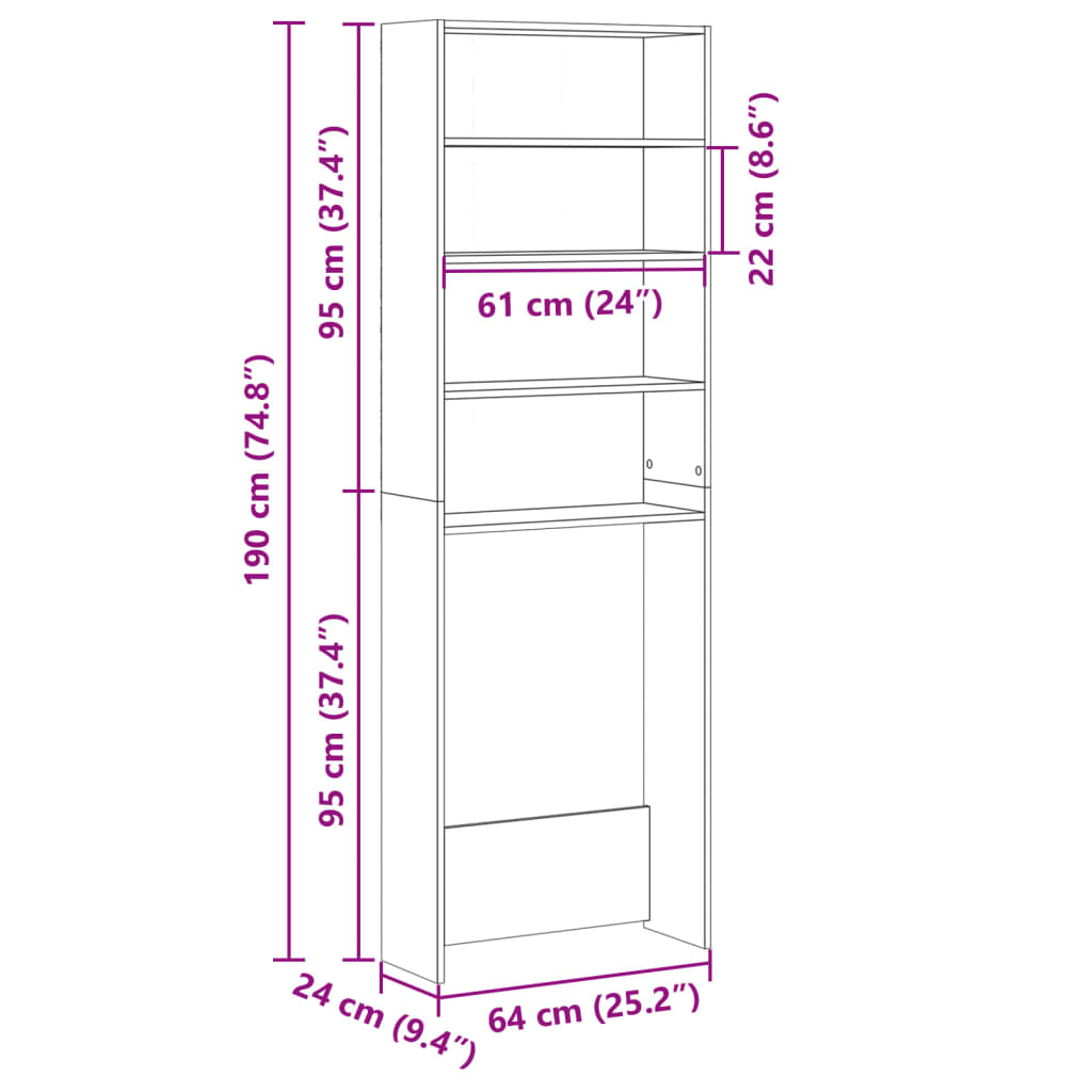 Washing Machine Cabinet Sonoma Oak 64x24x190 cm Engineered Wood