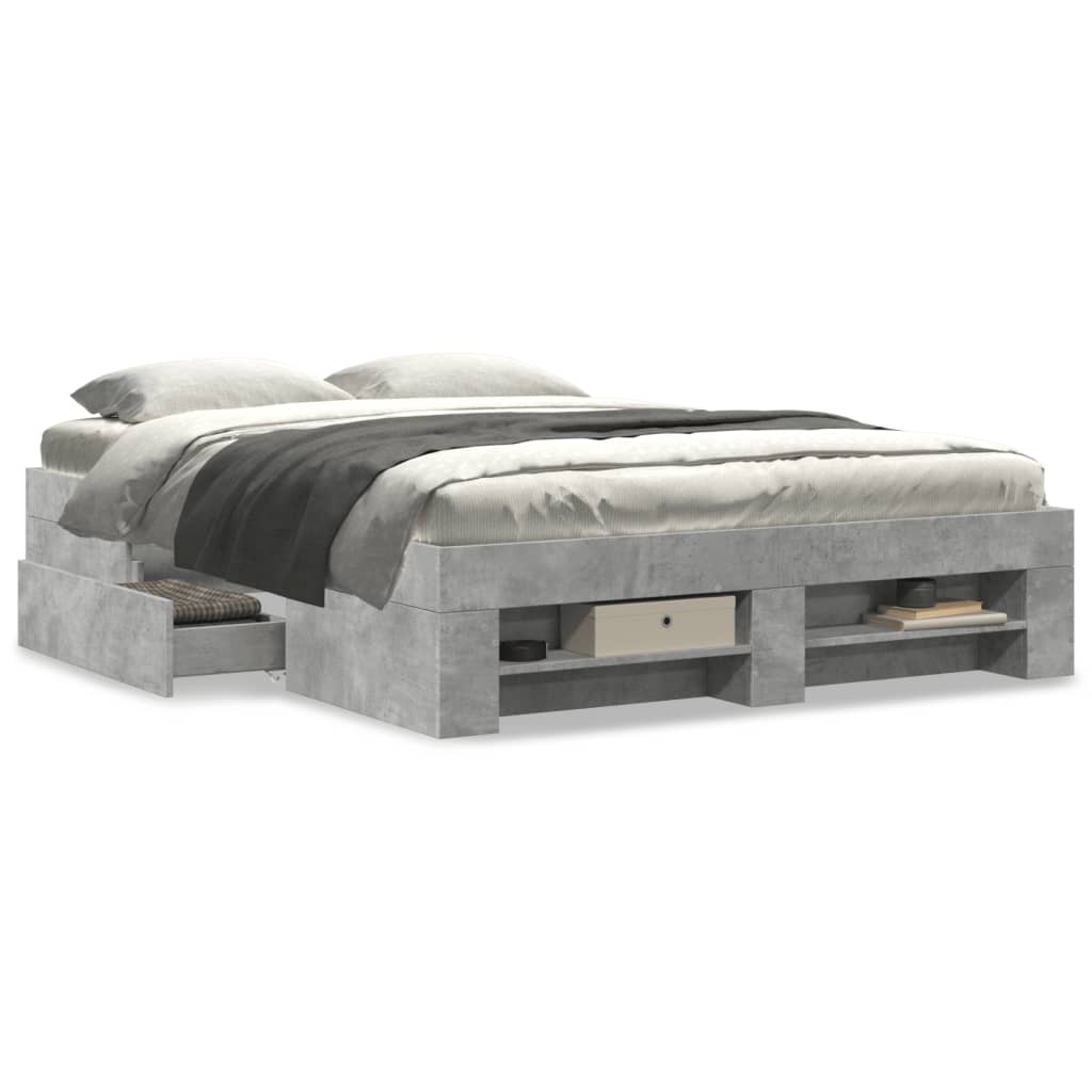 Bed Frame without Mattress Concrete Grey 135x190cm Engineered Wood