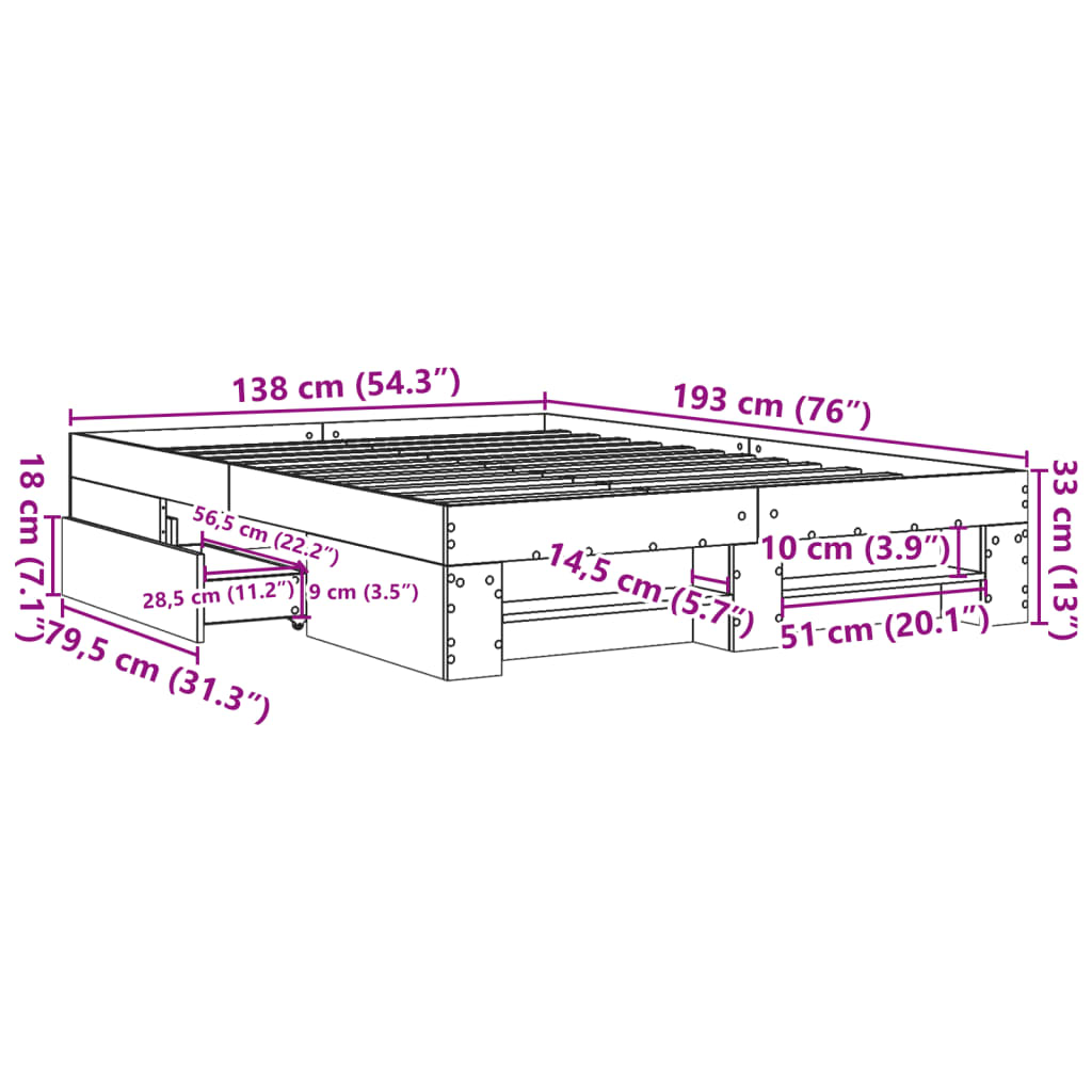 Bed Frame without Mattress Concrete Grey 135x190cm Engineered Wood