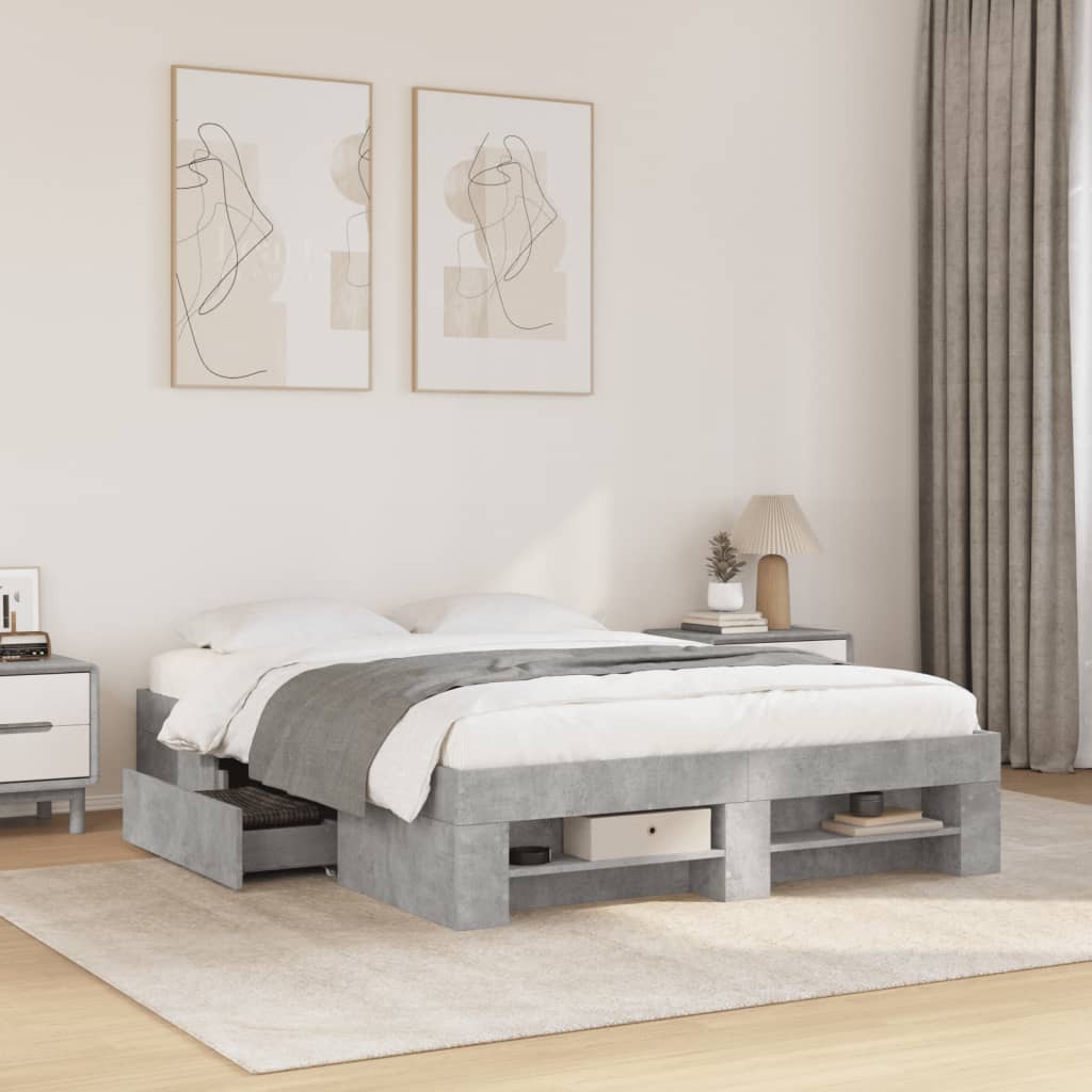 Bed Frame without Mattress Concrete Grey 135x190cm Engineered Wood