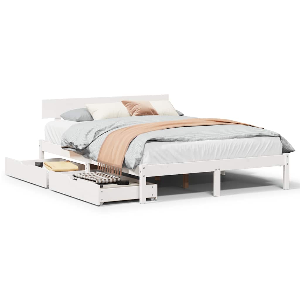 Bed Frame without Mattress White 150x200 cm King Size Solid Wood Pine