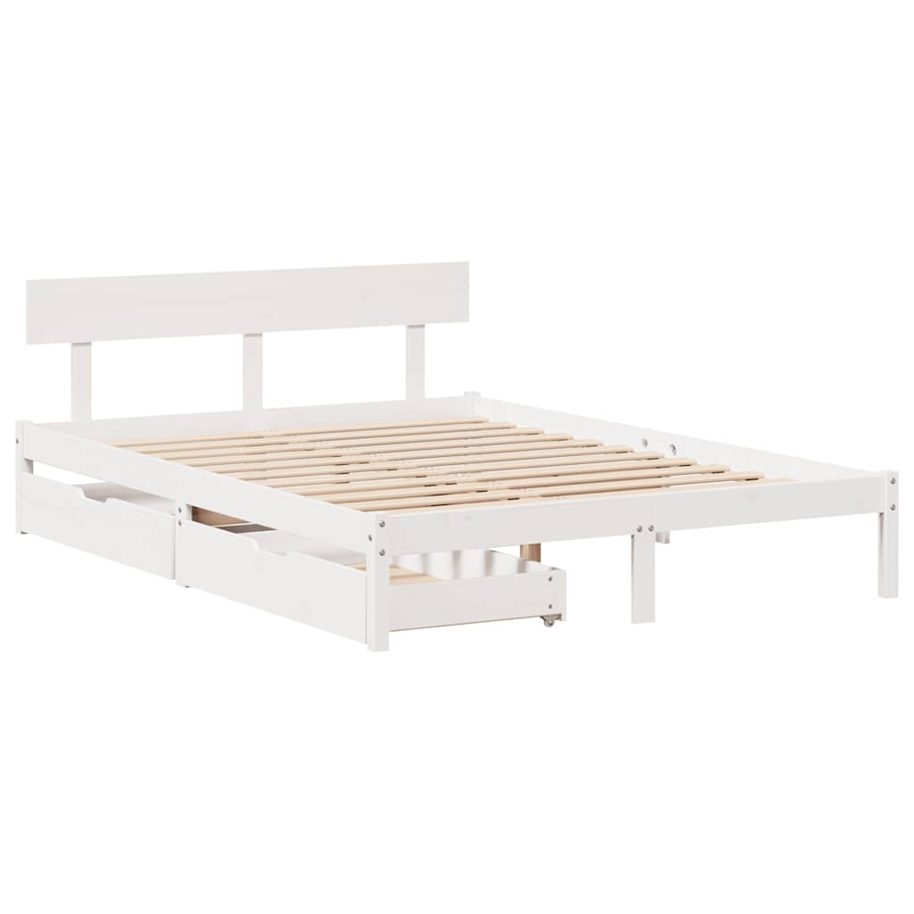 Bed Frame without Mattress White 150x200 cm King Size Solid Wood Pine