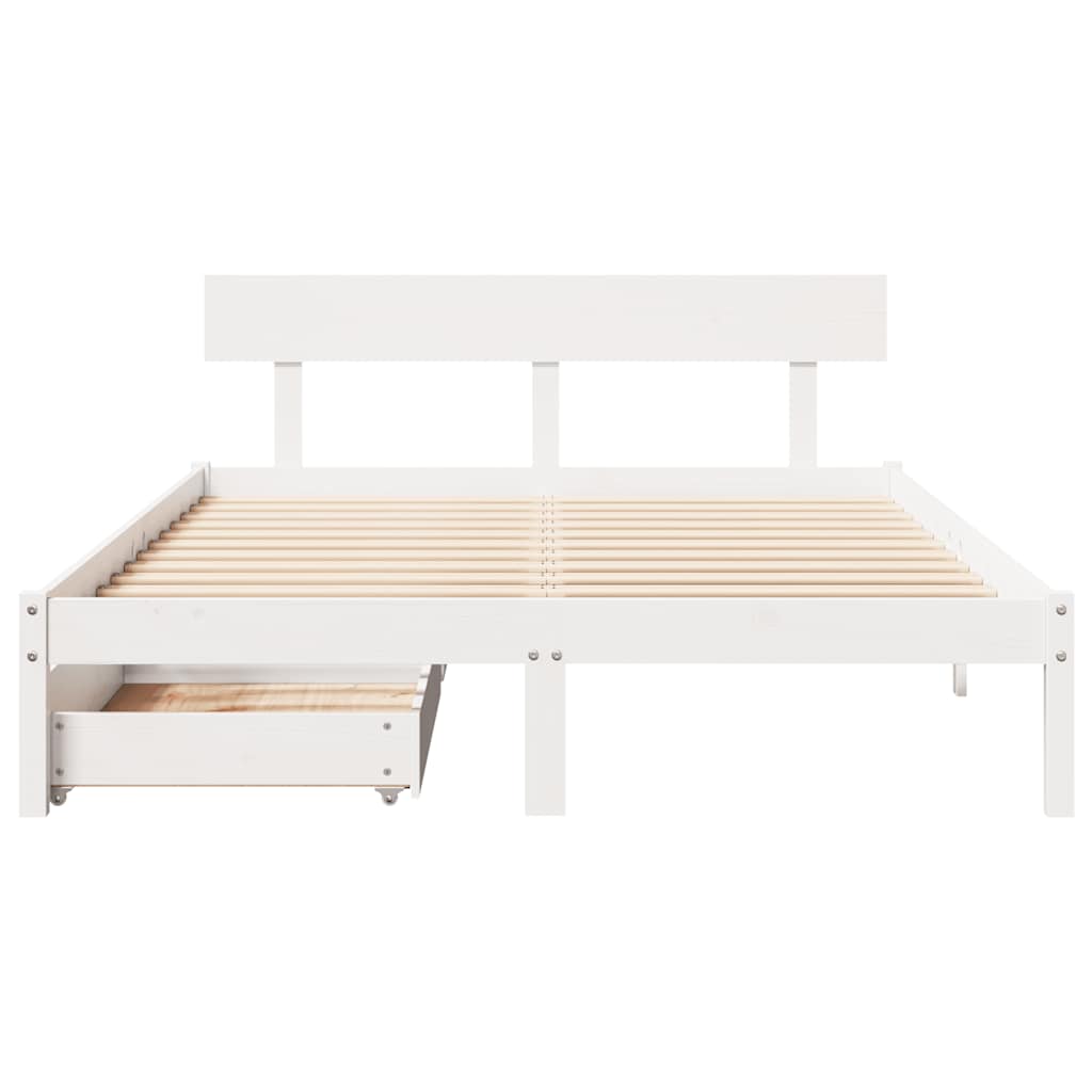 Bed Frame without Mattress White 150x200 cm King Size Solid Wood Pine