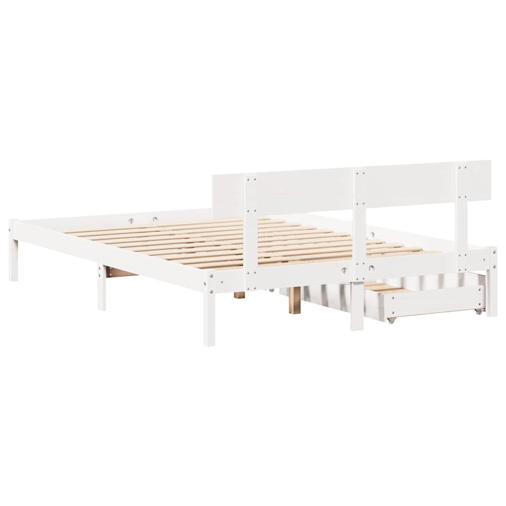 Bed Frame without Mattress White 150x200 cm King Size Solid Wood Pine