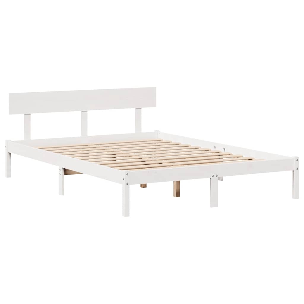 Bed Frame without Mattress White 150x200 cm King Size Solid Wood Pine