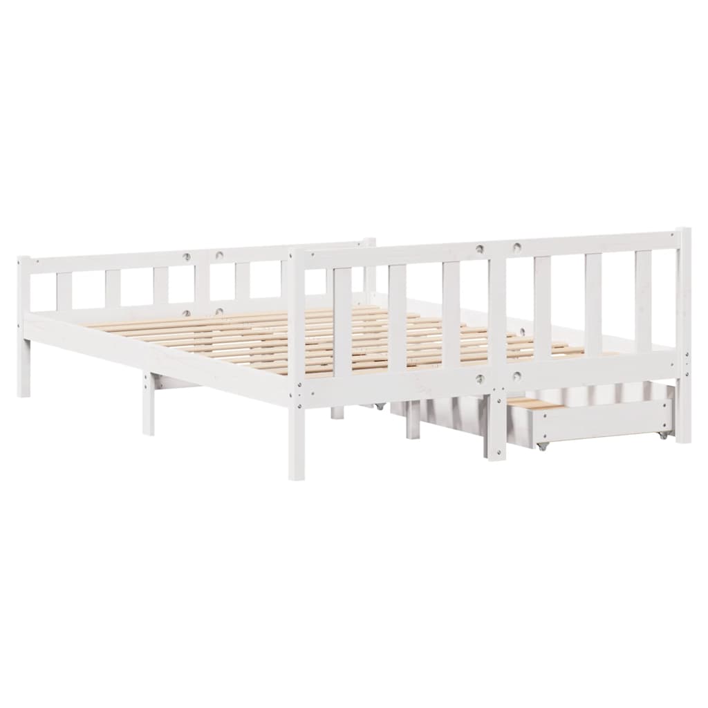 Bed Frame without Mattress White 150x200 cm King Size Solid Wood Pine