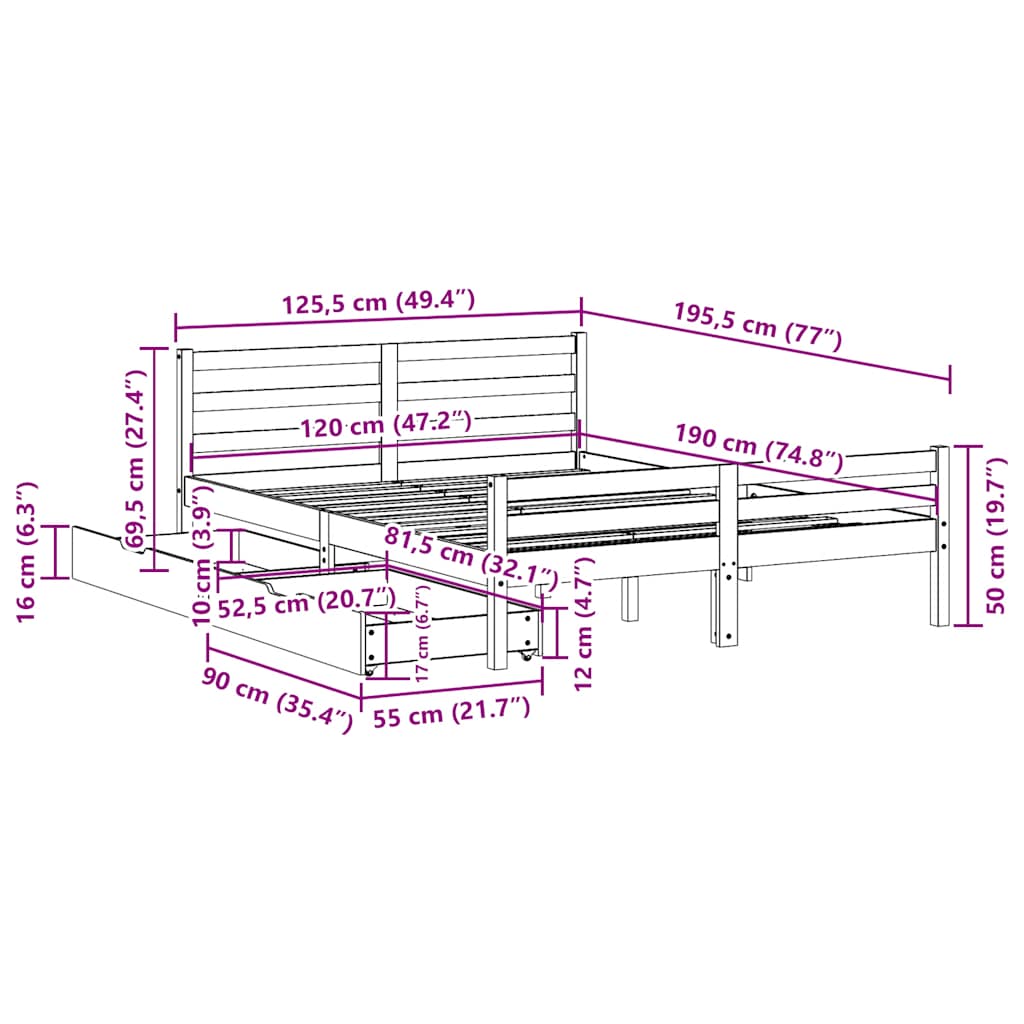 Bed Frame without Mattress 120x190 cm Small Double Solid Wood Pine