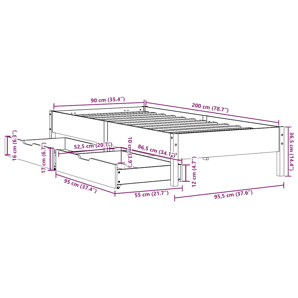Bed Frame without Mattress White 90x200 cm Solid Wood Pine