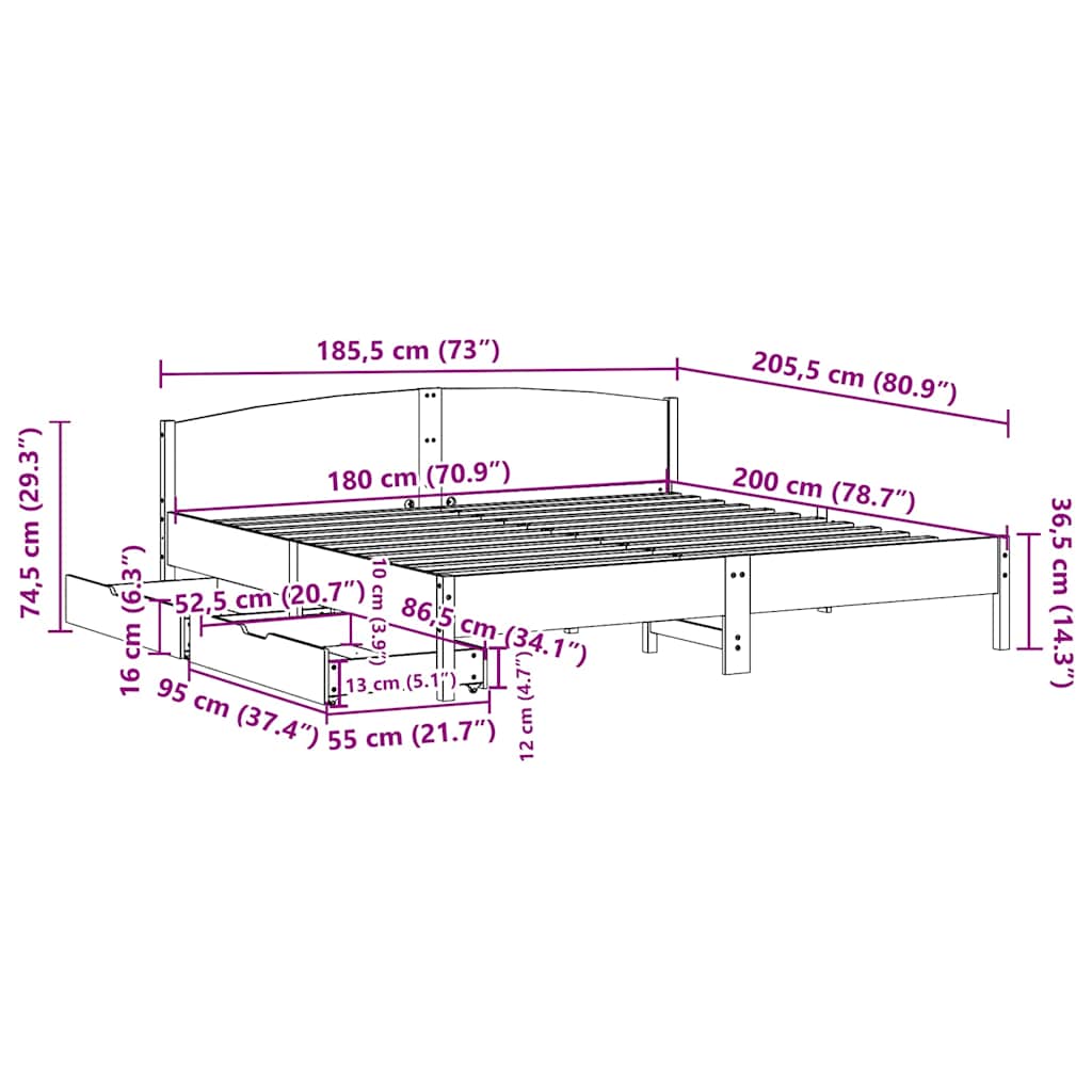 Bed Frame without Mattress 180x200 cm Super King Solid Wood Pine